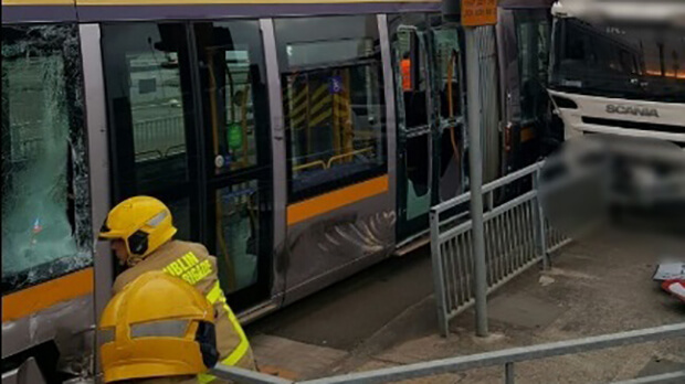 Two injured as truck collides with Luas tram