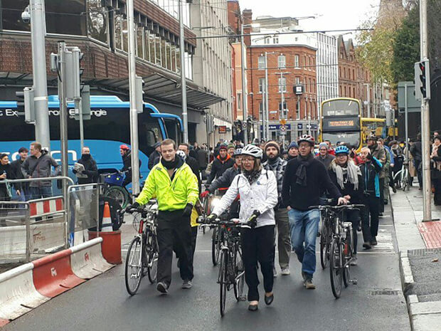 Cyclists Protest New Luas Cross City Line In Protest