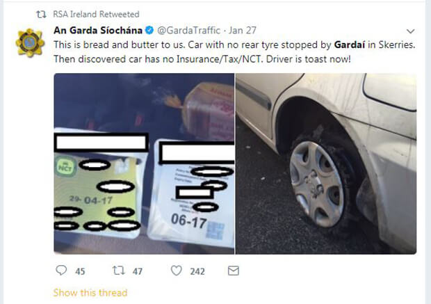 Garda Tweet - 'Driver is toast now'