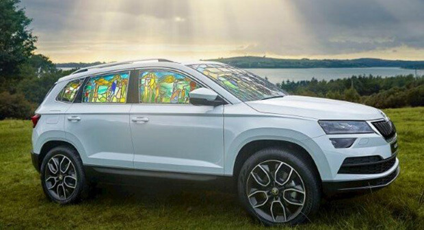 Škoda unveils new stained-glass car for Popes visit